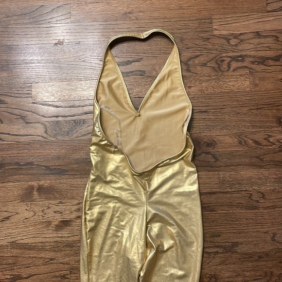 American Apparel Gold Lamé Metallic Halter Catsuit - Picture 5 of 6